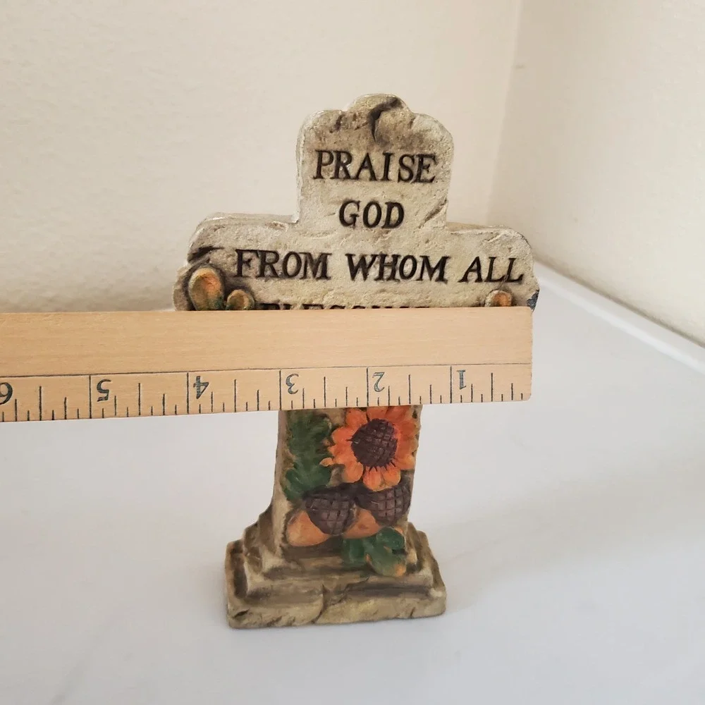 Religious Cross Plaque Praise God From Whom All Blessings Flow Sunflower Acorn